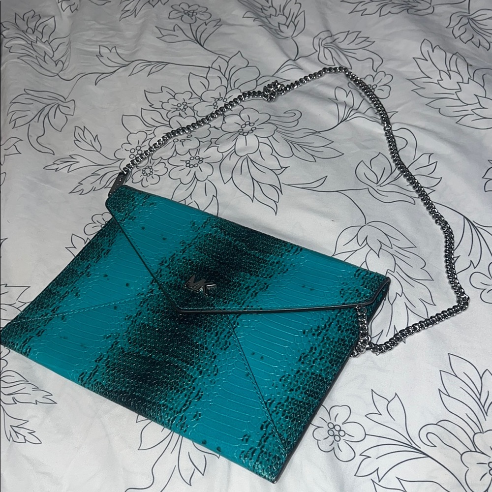 Michael Kors Blue and Black Clutch with Textured Finish